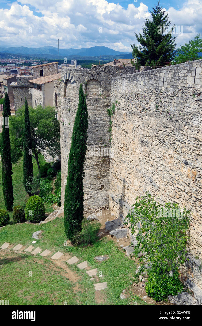 Girona, Spain, Ancient city walls, fortifications Stock Photo Alamy