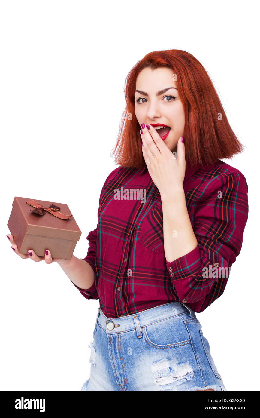Young woman portrait holding gift Stock Photo - Alamy