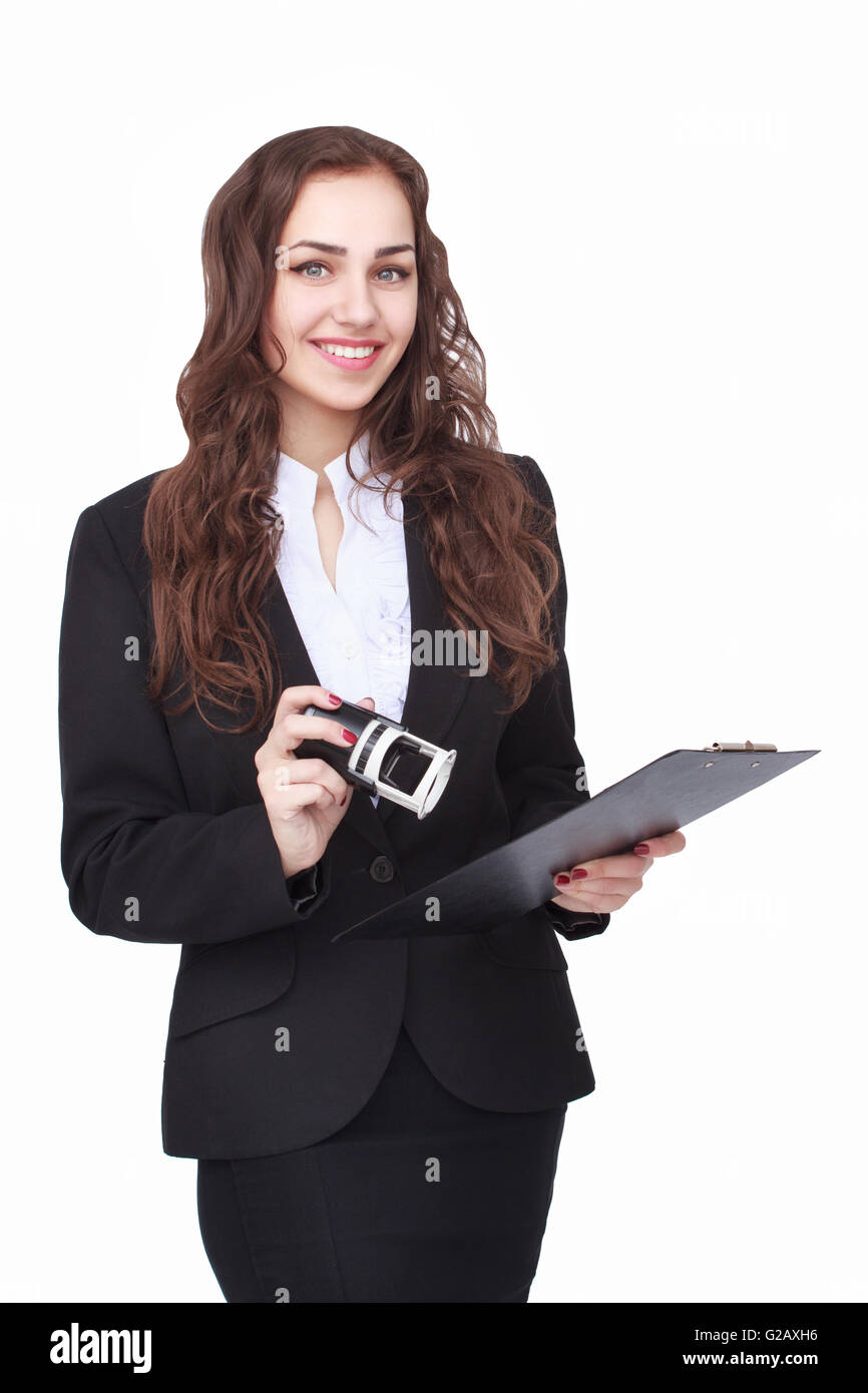 Happy young woman isolated on white background Stock Photo - Alamy