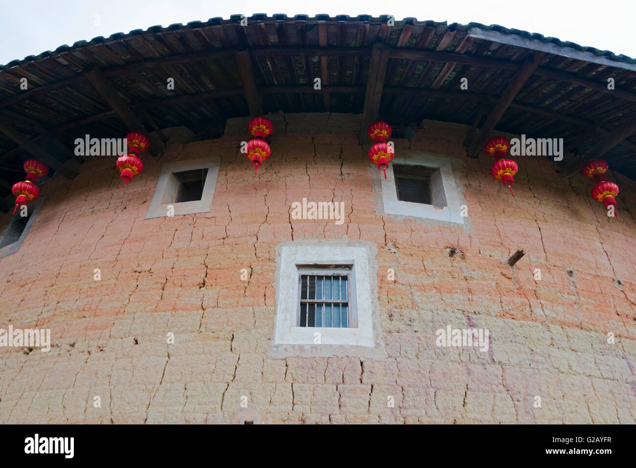 Tianluokeng Tulou, castle houses named Four Dishes and One Soup, UNESCO World Heritage site, Nanjing, Fujian Province, China Stock Photo