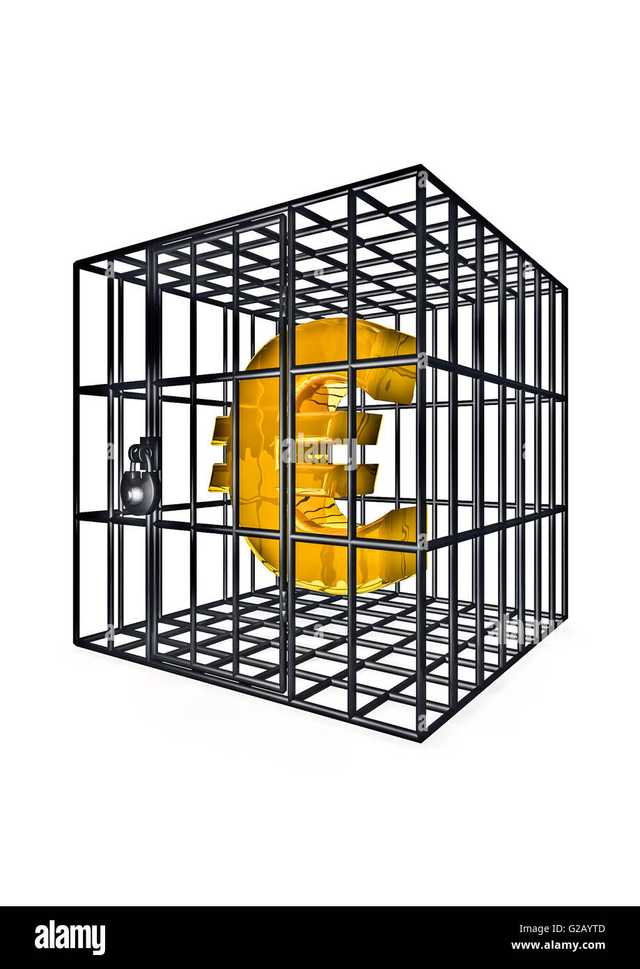 Caged euro / 3D render of euro symbol in metal cage Stock Photo