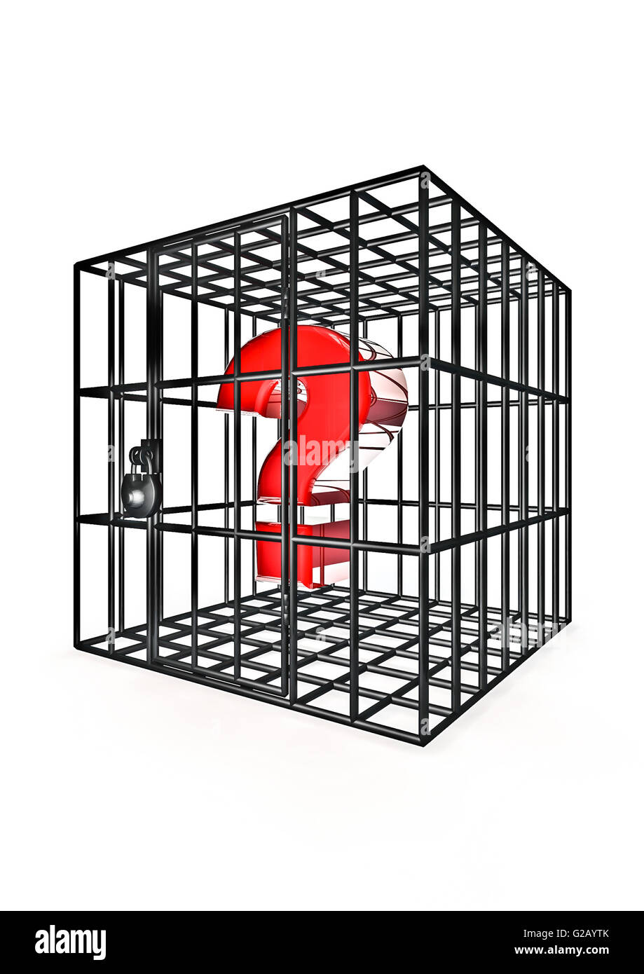 Caged question / 3D render of question mark symbol in metal cage Stock Photo