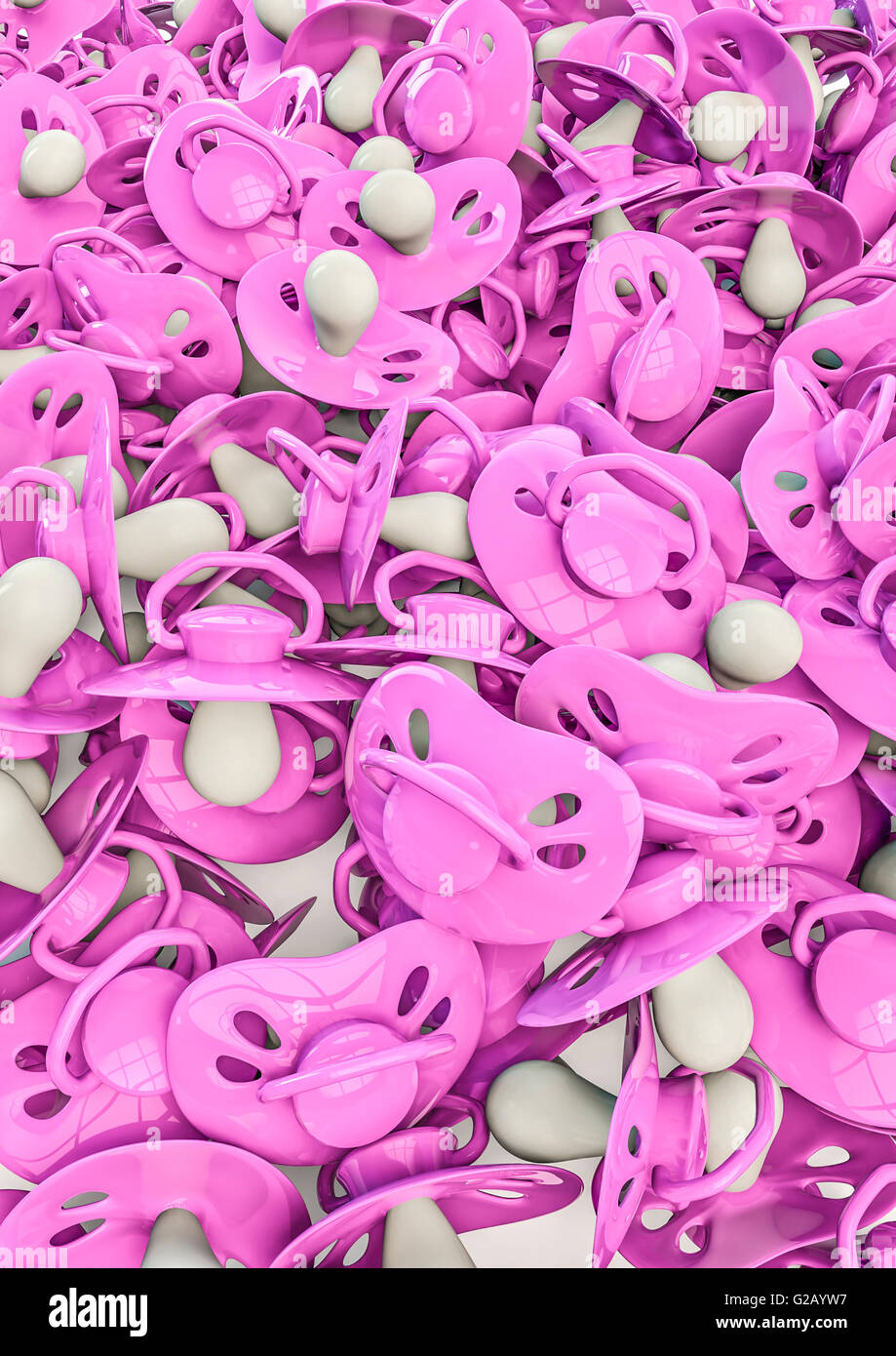 Pacifier girls background / 3D render of baby pacifiers Stock Photo