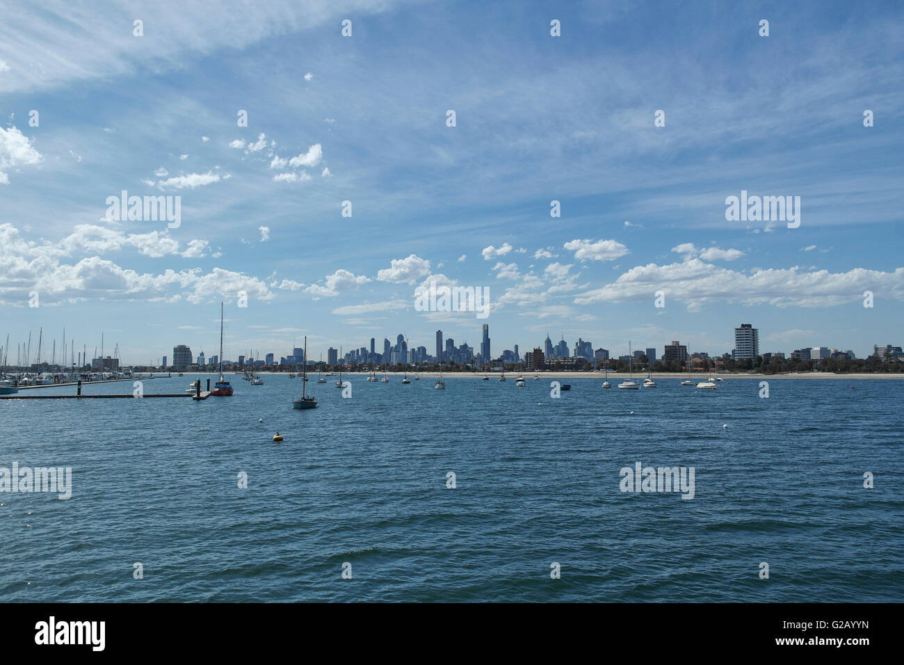 View from St kilda beach to Melbourne downtown, Victoria - Australia ...