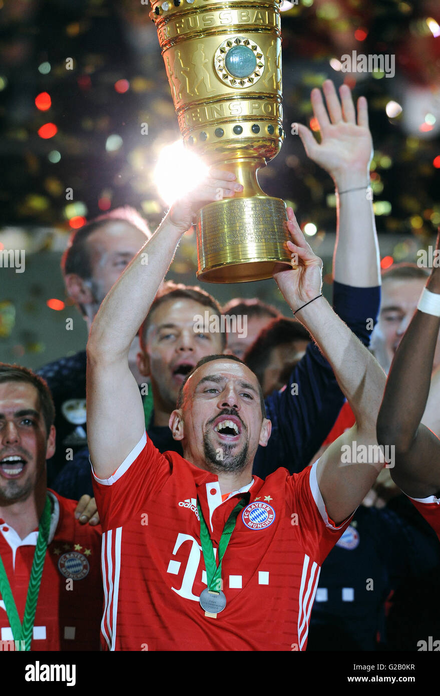 German Cup Final, Franck Ribery from winner Bayern Munich celebrates with the Cup. Stock Photo