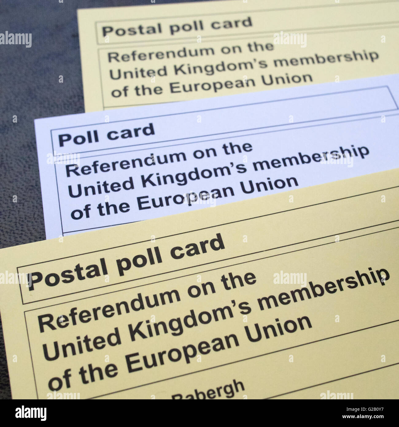 Polling cards for the UK's EU referendum, 2016. Stock Photo