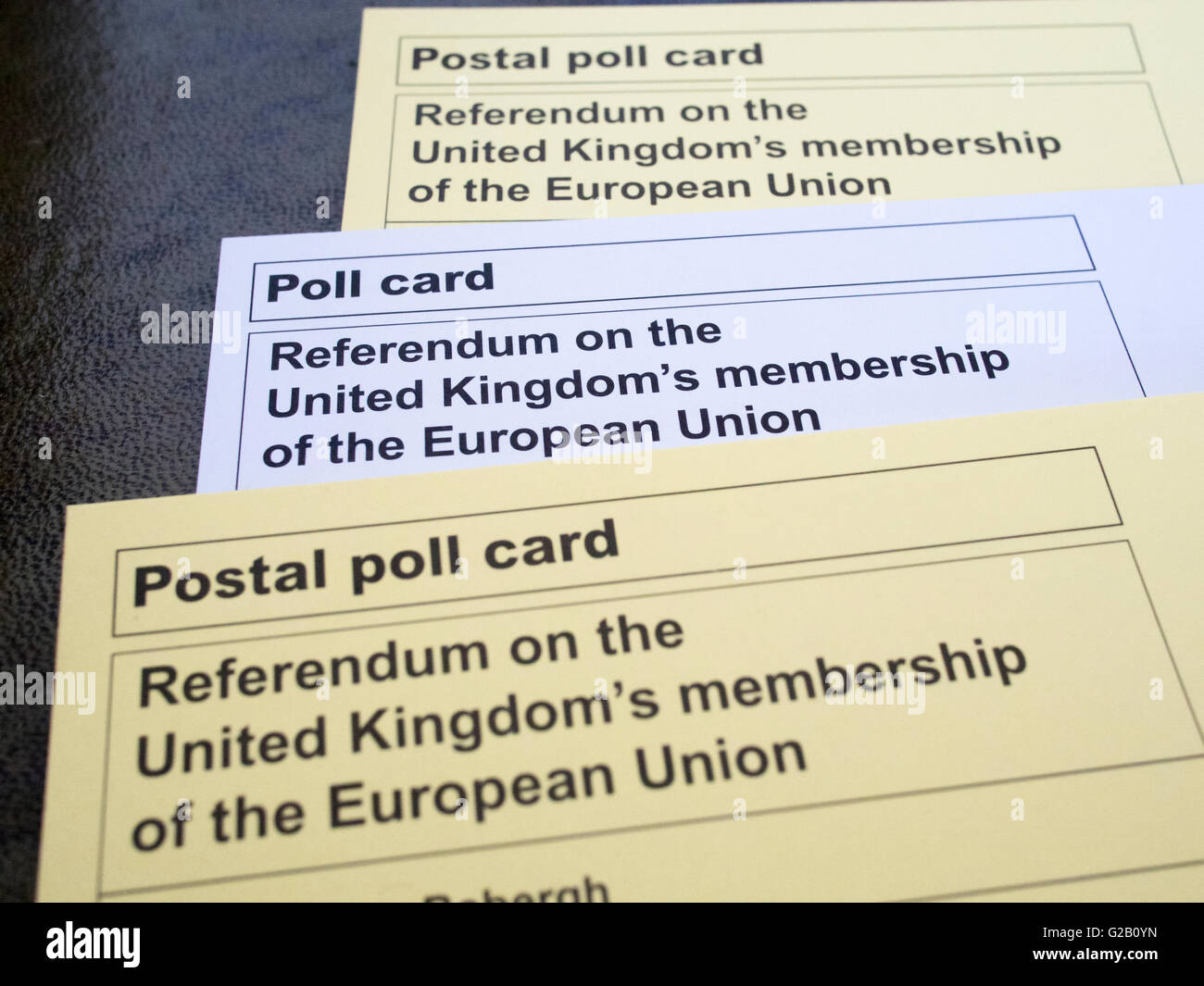 Polling cards for the UK's EU referendum, 2016. Stock Photo
