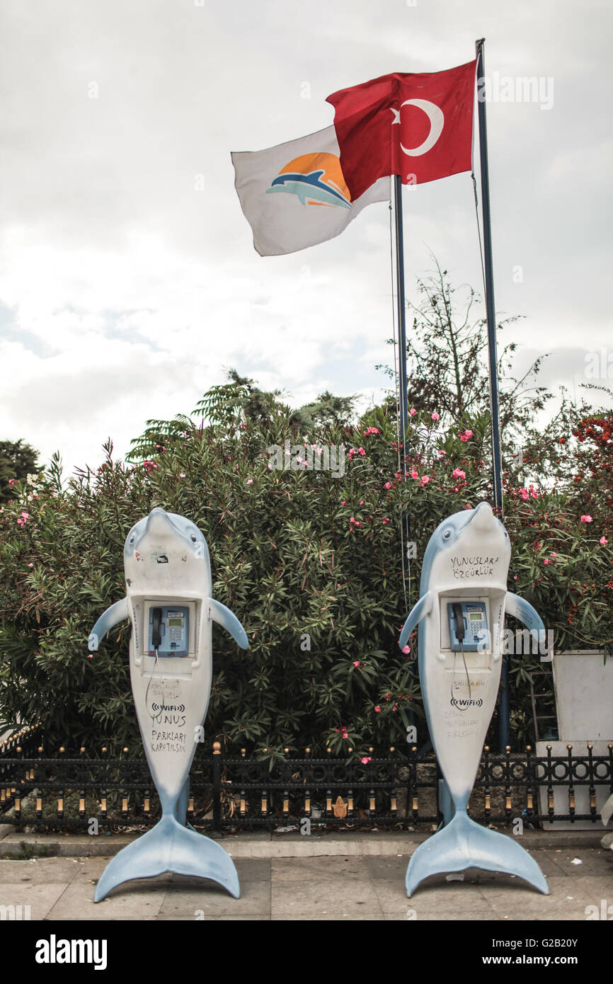 Two phone boxes shaped like dolphins in Kadiköy on Istanbul's Asian ...