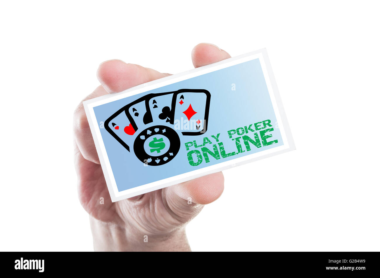 Hand holding play poker online card with four aces as internet gambling website concept Stock Photo