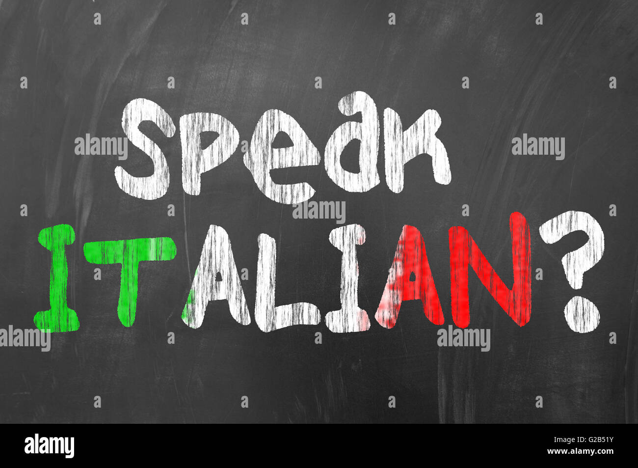 Speak italian question concept on school blackboard or chalkboard Stock