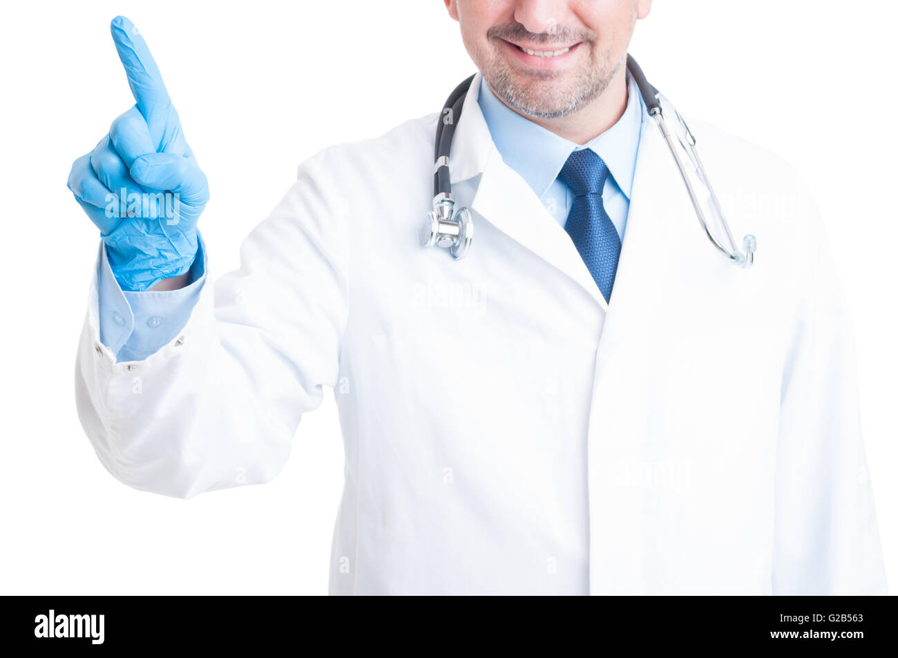 Doctor Invisible Medic or doctor pressing invisible button on transparent screen concept ...