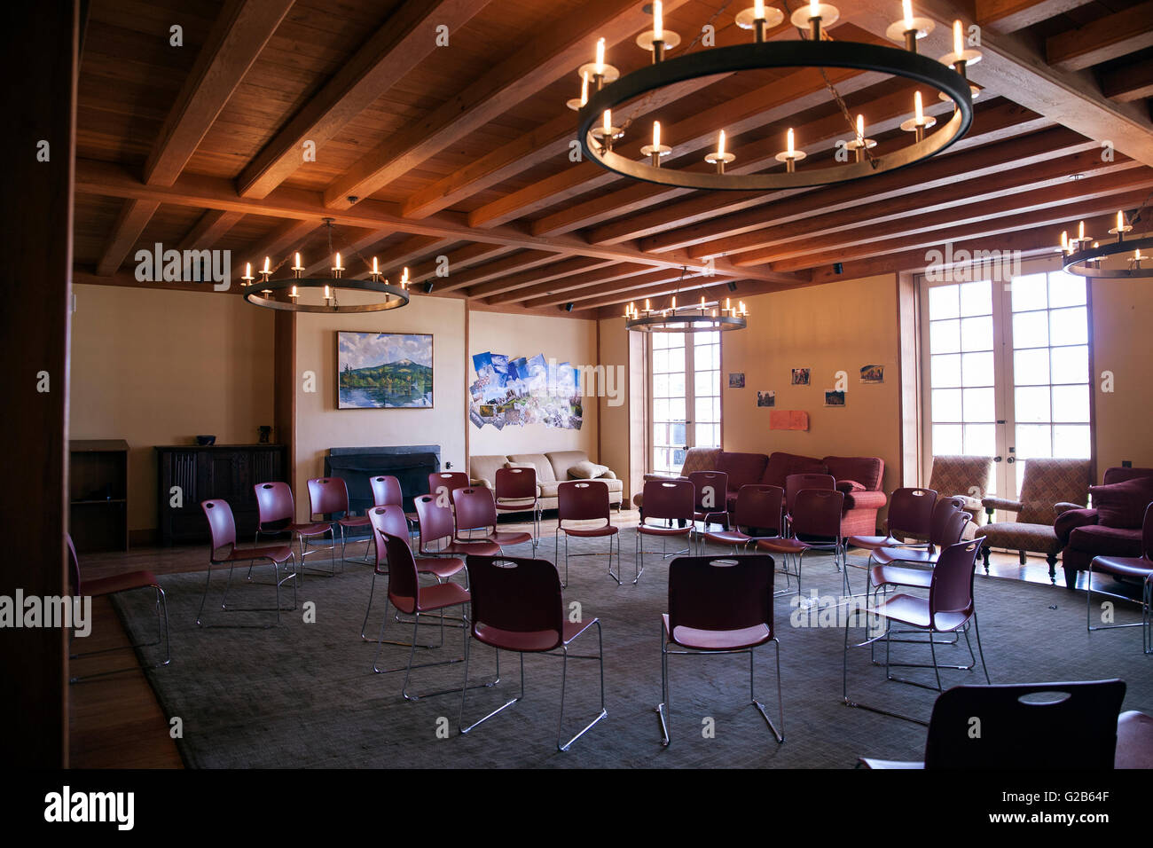 Meeting room in the Dining Hall building at Groton School, an elite prep school in Groton Massachusetts. Stock Photo