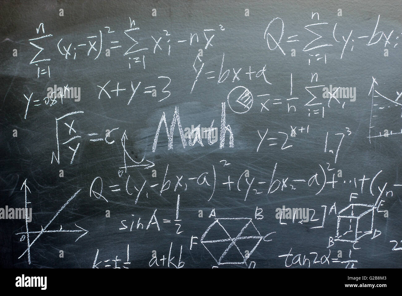 Math text with some maths formulas on chalkboard background Stock Photo -  Alamy