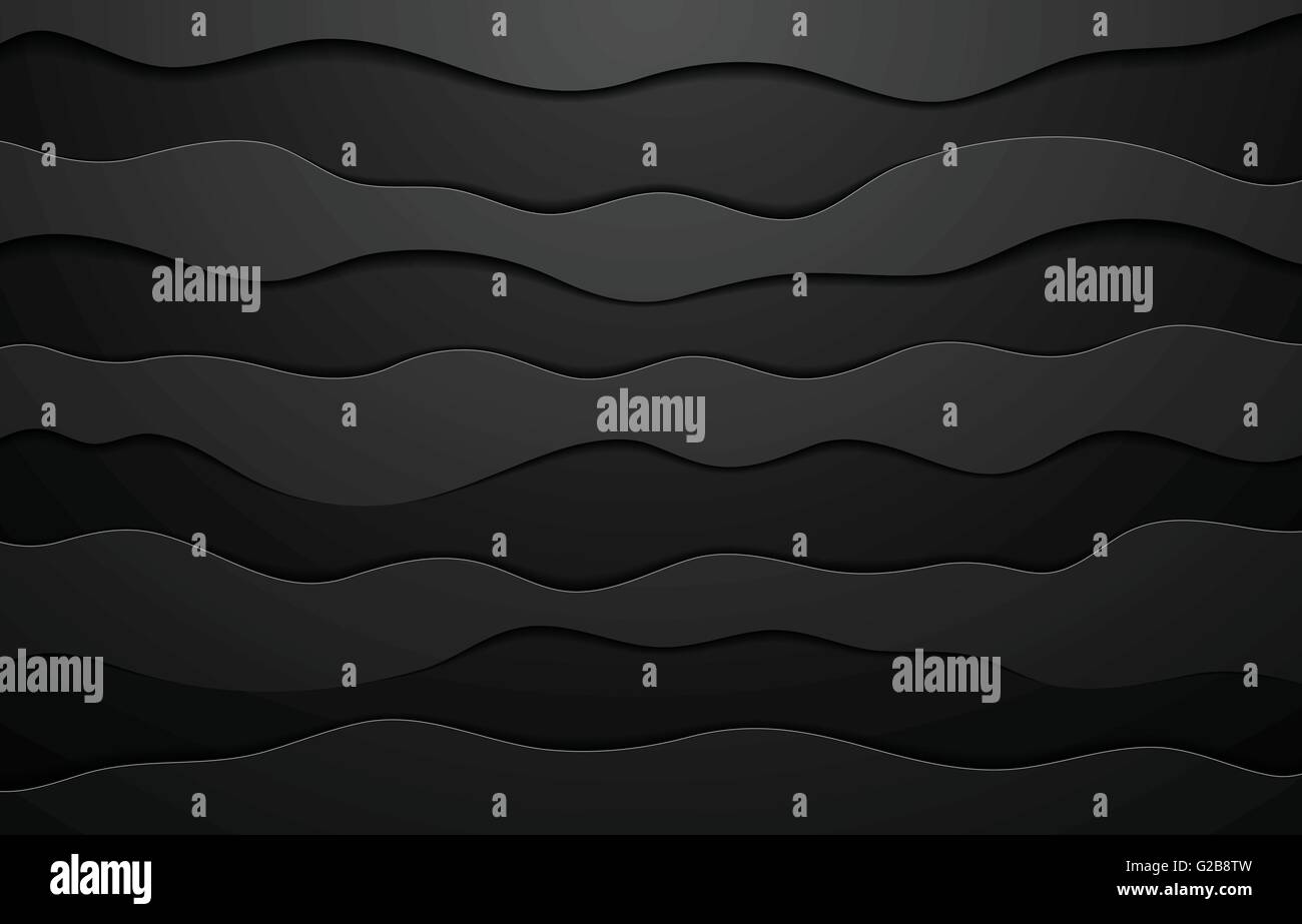 Black concept wavy abstract background. Vector dark graphic design ...