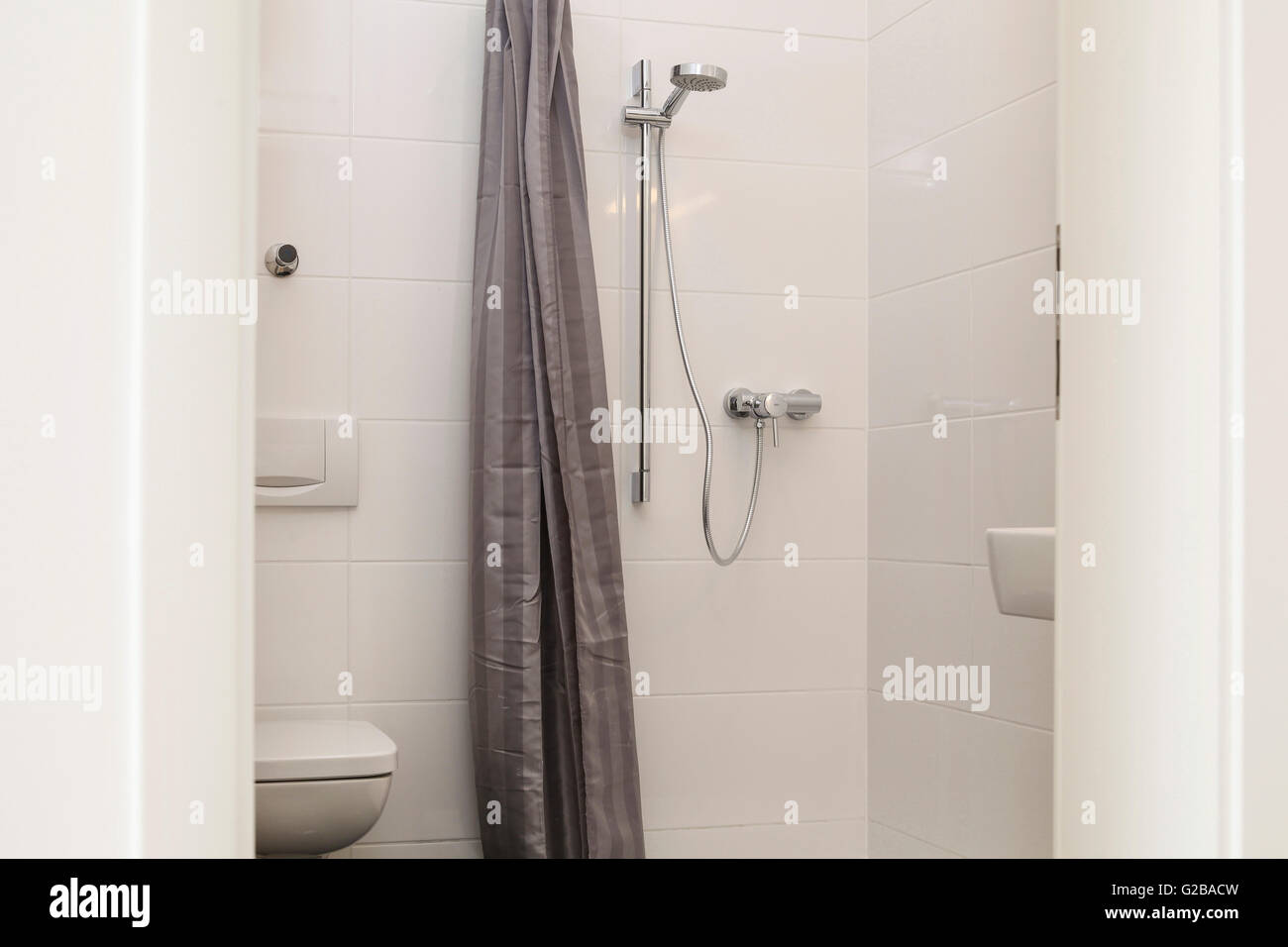 Conversion of Dach or Loft Space in Reichenberger Strasse, Kreuzberg. Partial view of a white bathroom. Stock Photo