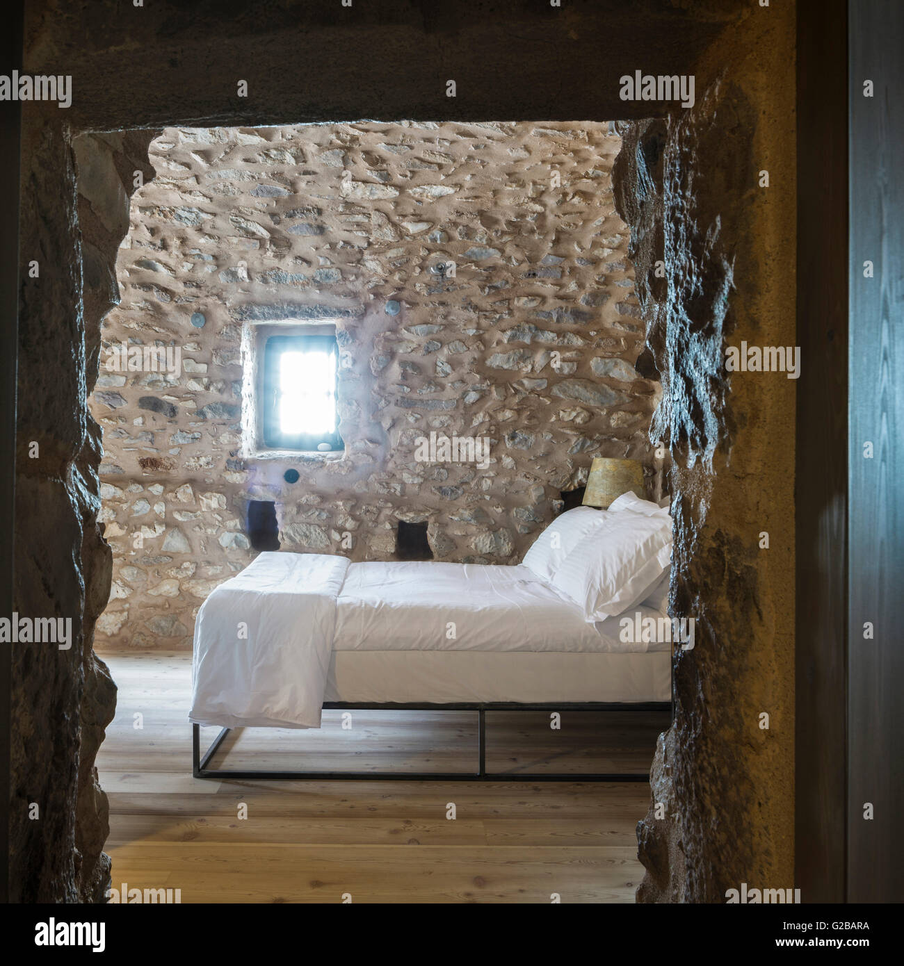 Tainaron Blue Retreat in Mani, Greece. View of a bedroom through the
