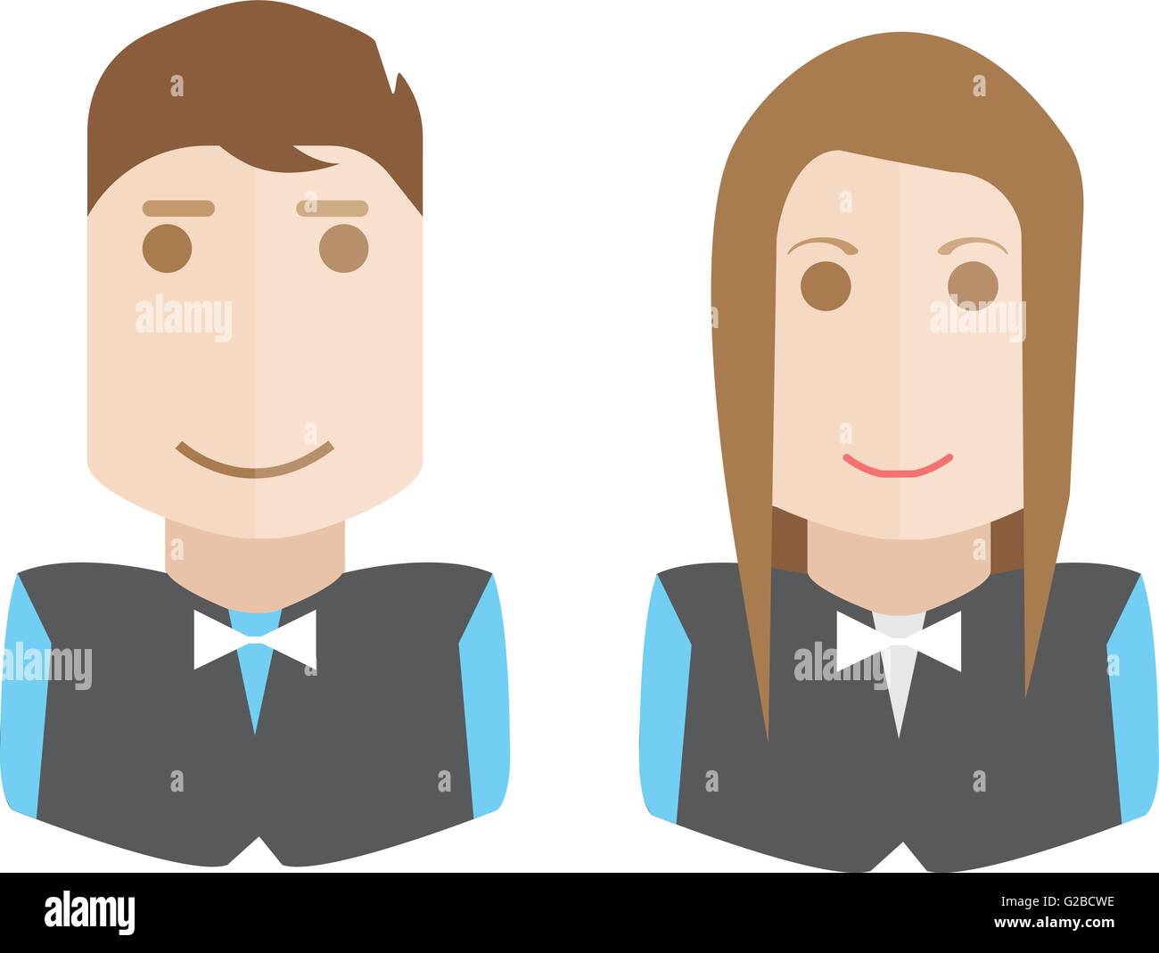 Waiter man and woman set avatar icon flat isolated on white background vector illustration Stock Vector