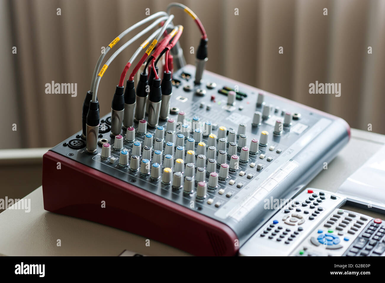 An Audio mixing table in soft light Stock Photo Alamy