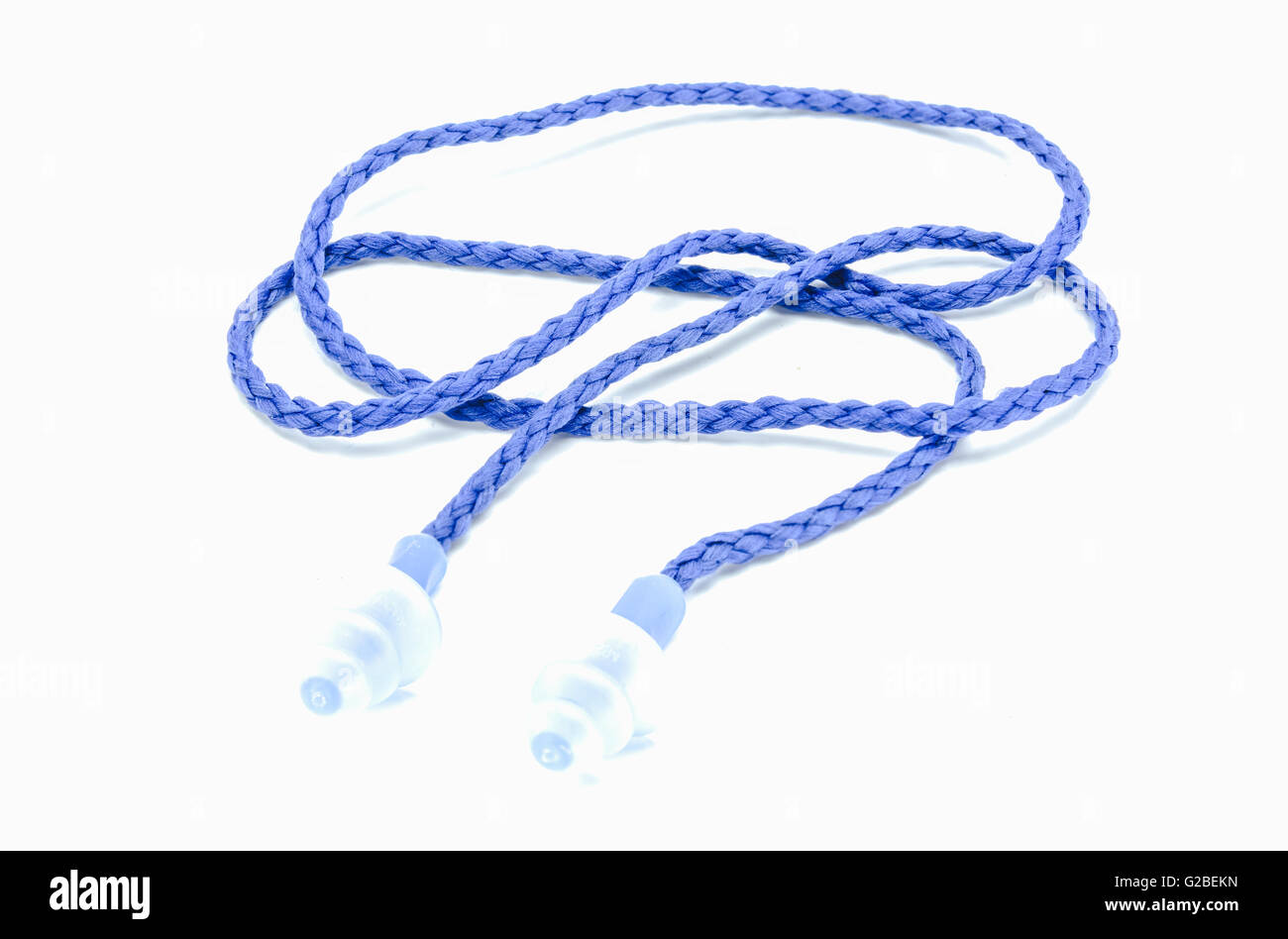 Blue earplugs to reduce noise on a white background Stock Photo Alamy