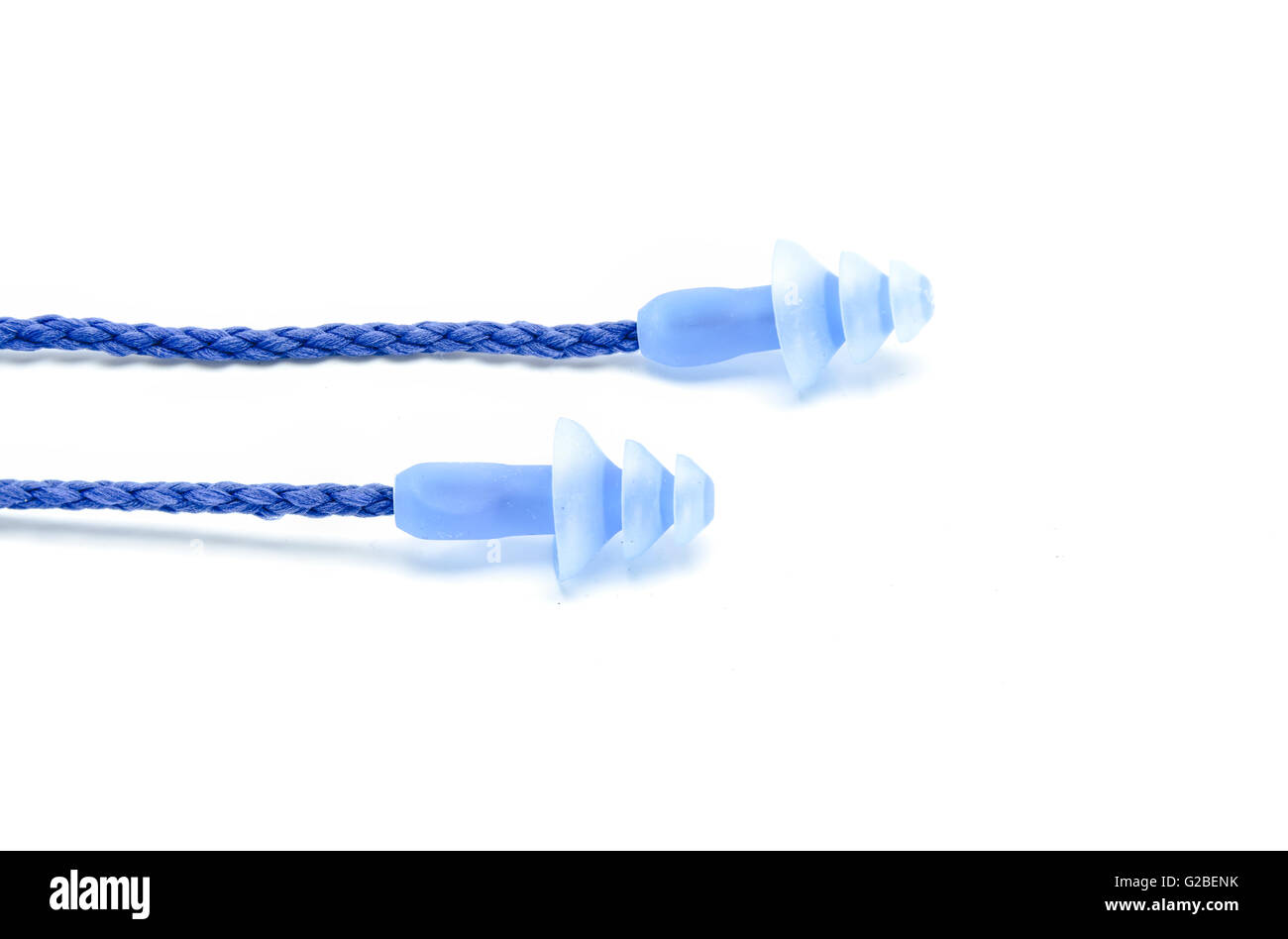 Blue earplugs to reduce noise on a white background Stock Photo Alamy