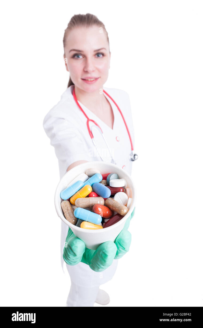 Vitamins or supplements concept with trustworthy female doctor giving