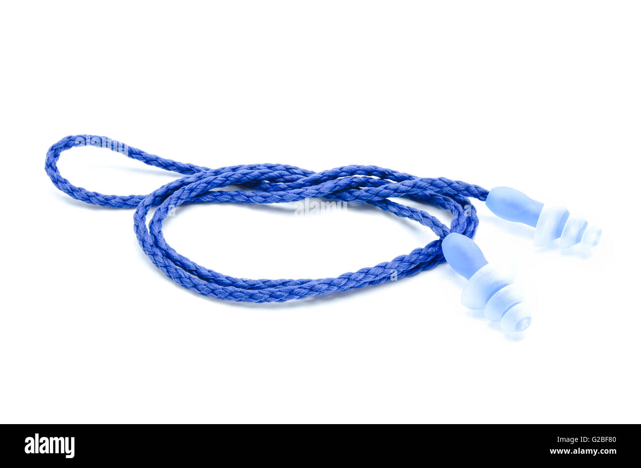 Blue earplugs to reduce noise on a white background Stock Photo Alamy