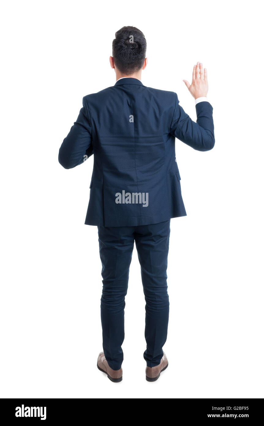 Back view of a lawyer making an oath as honesty concept Stock Photo