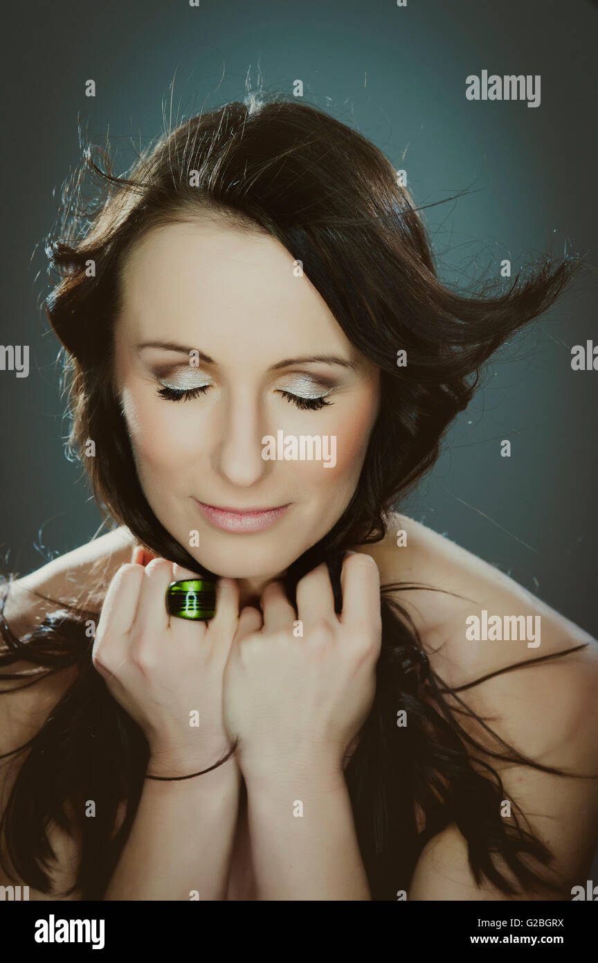 Woman with eyes closed Stock Photo Alamy