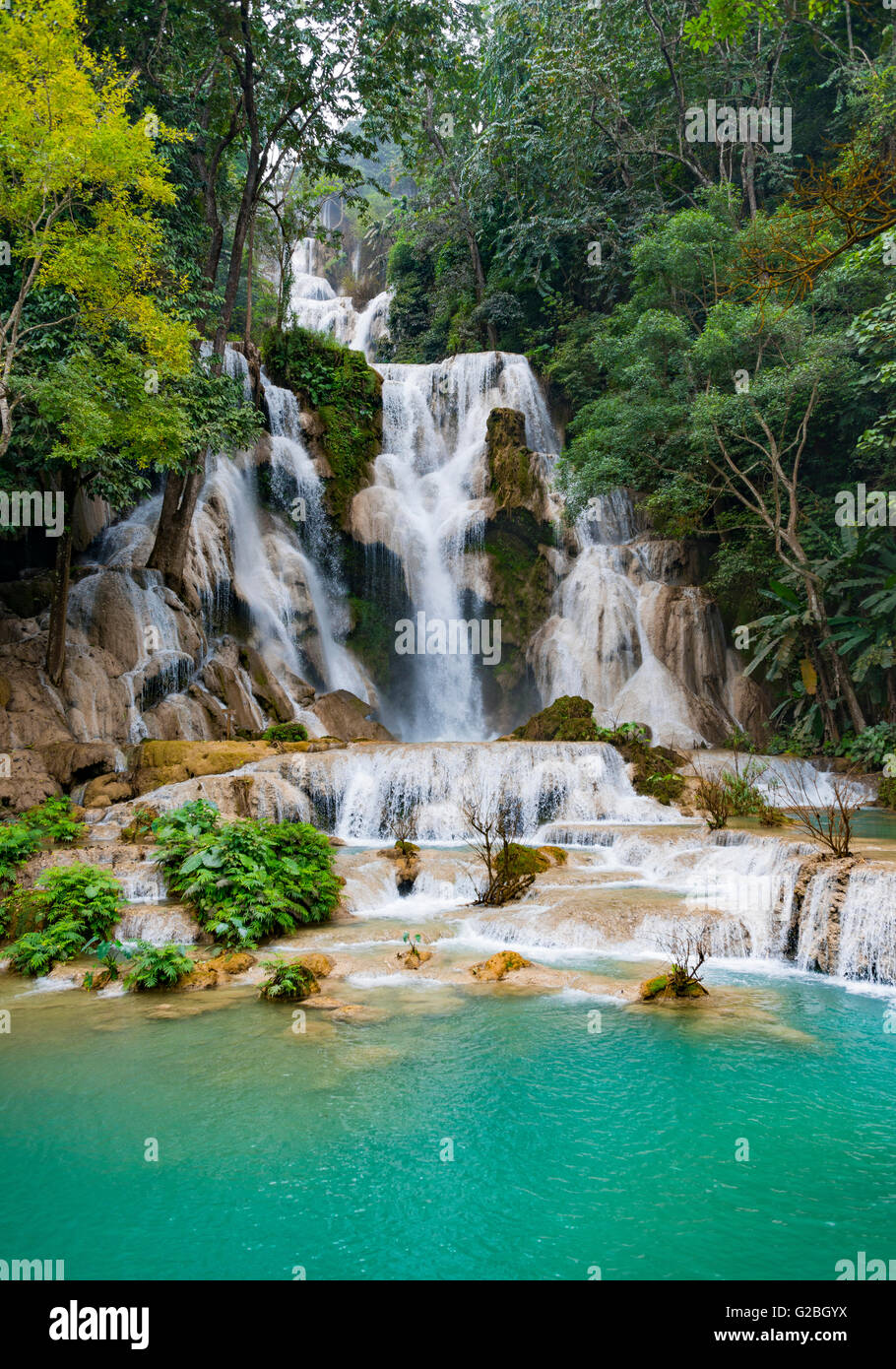 Big Waterfall with cascades, Tat Kuang Si Waterfalls, Luang Prabang, Luang Prabang Province, Laos Stock Photo