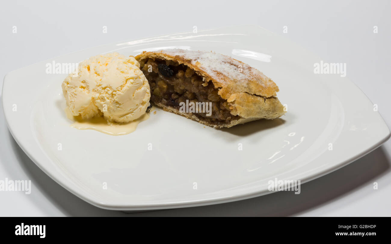 Strudel with ice-cream on the plate Stock Photo