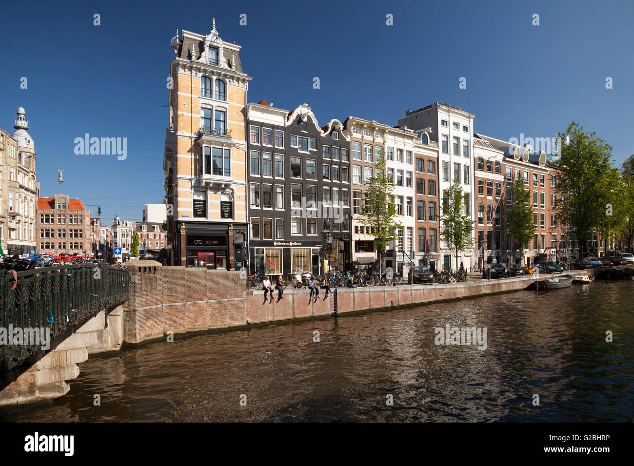 Typical buildings on the banks of the canal, Amsterdam, North Holland province, Netherlands Stock Photo
