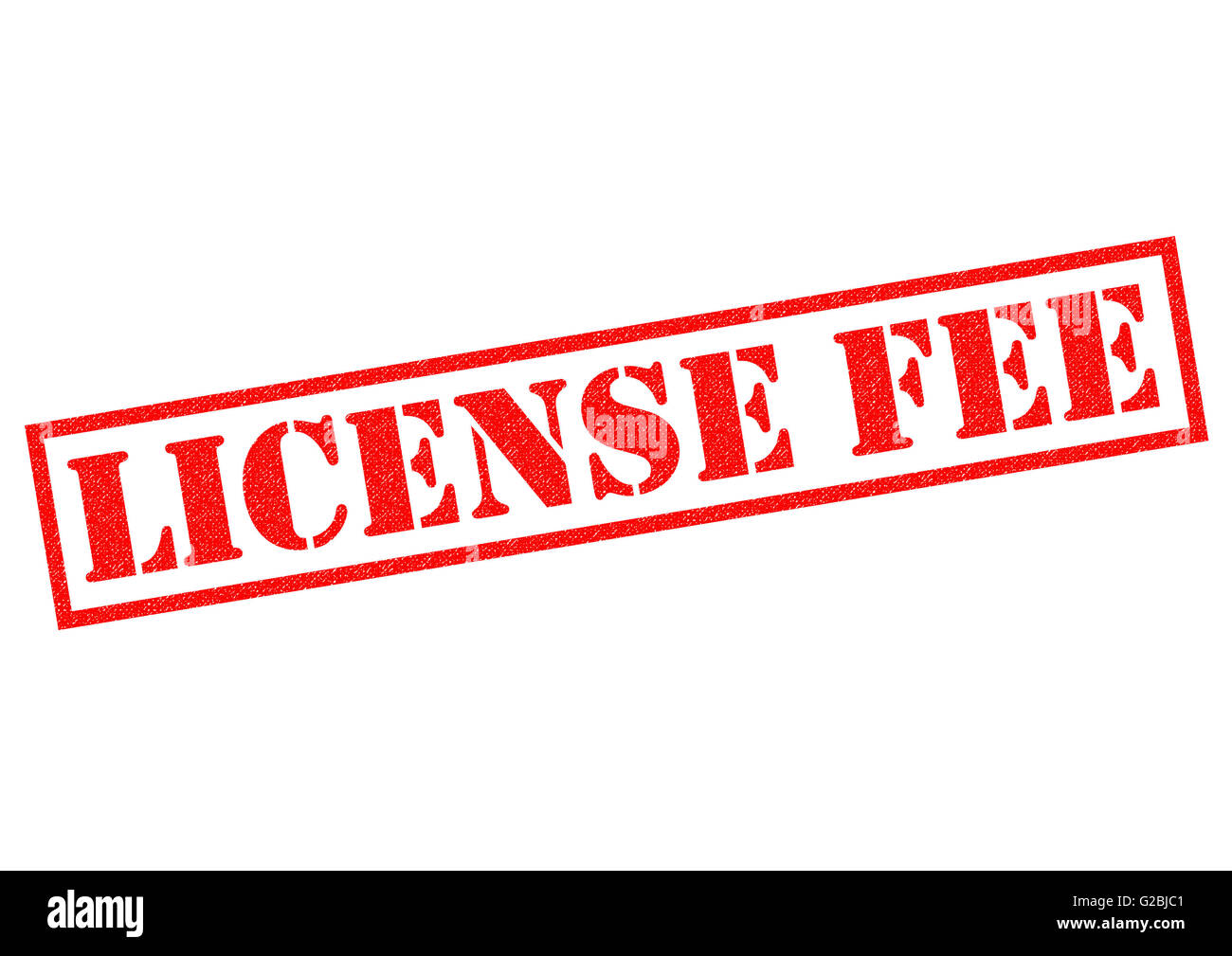 LICENSE FEE red Rubber Stamp over a white background. Stock Photo