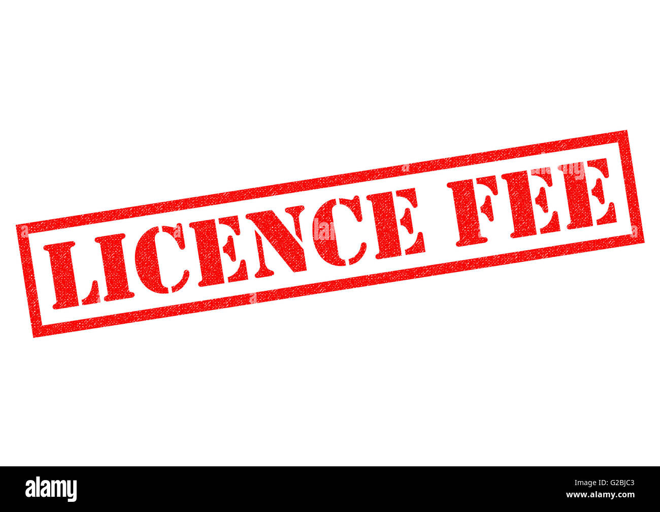 LICENCE FEE red Rubber stamp over a white background. Stock Photo