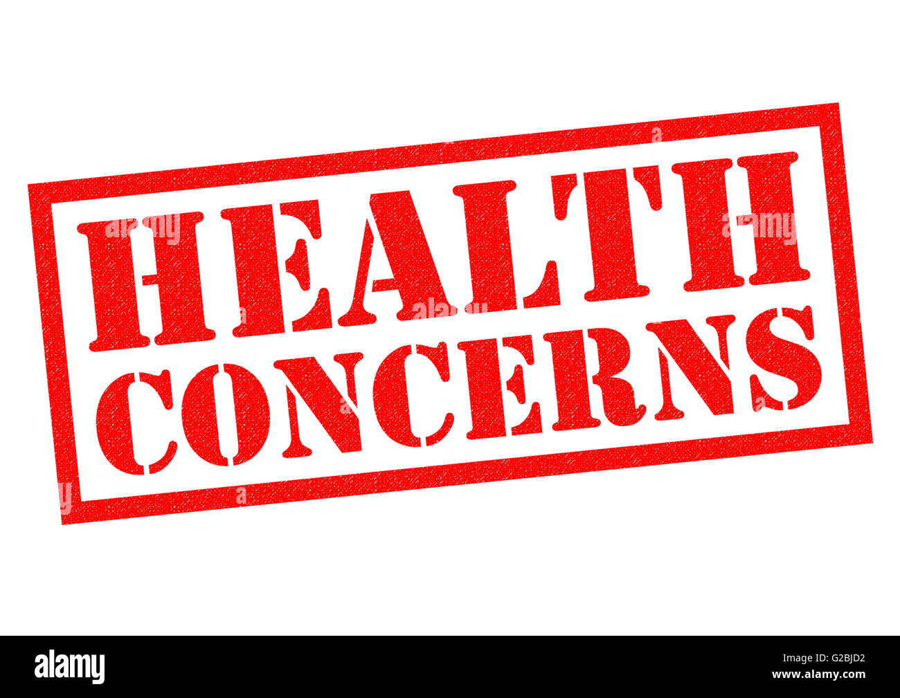 HEALTH CONCERNS red Rubber Stamp over a white background. Stock Photo
