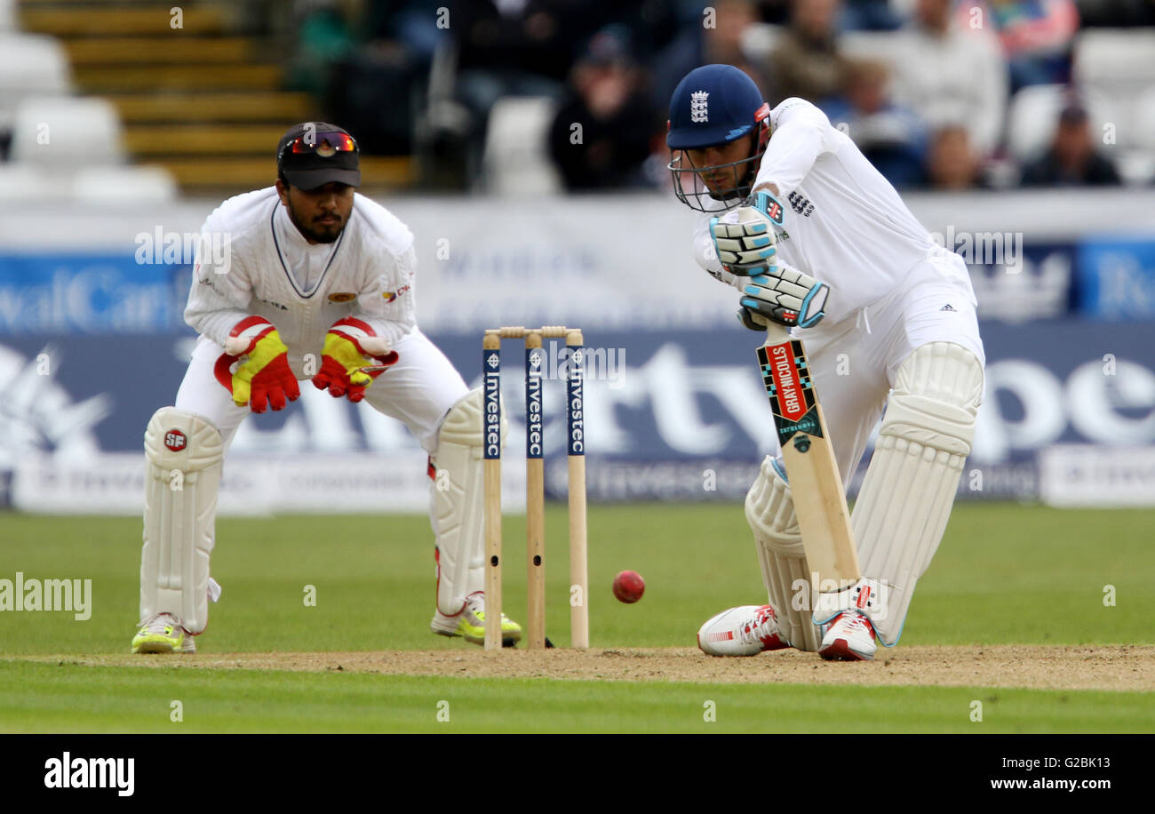 England's Alex Hales batting during day one of the Investec Second Test Match at the Emirates Riverside, Chester-Le-Street. Stock Photo