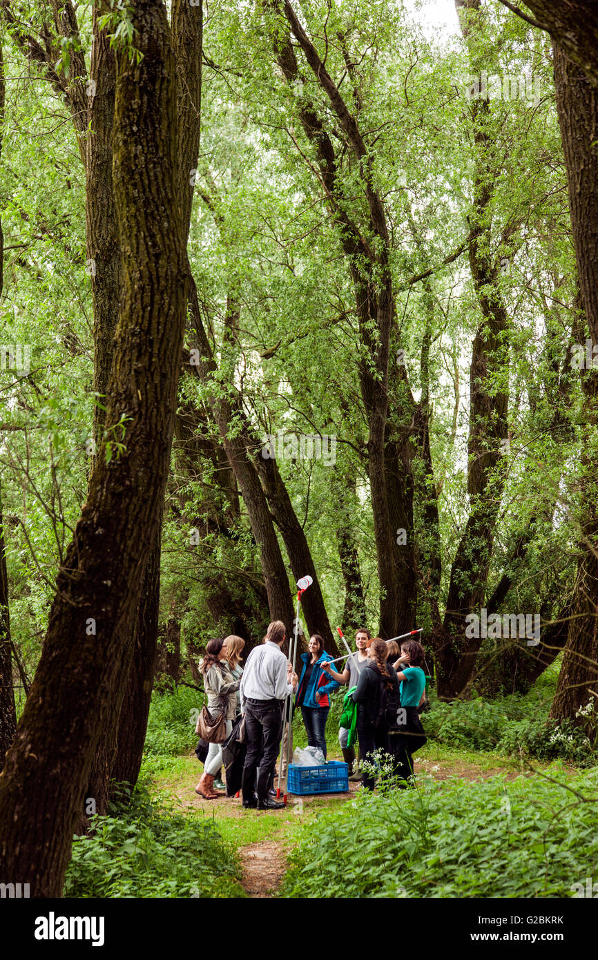 Prof. Dr. Jens Boenigk and biologists on a field trip in a conservation area on the Lower Rhine. Stock Photo