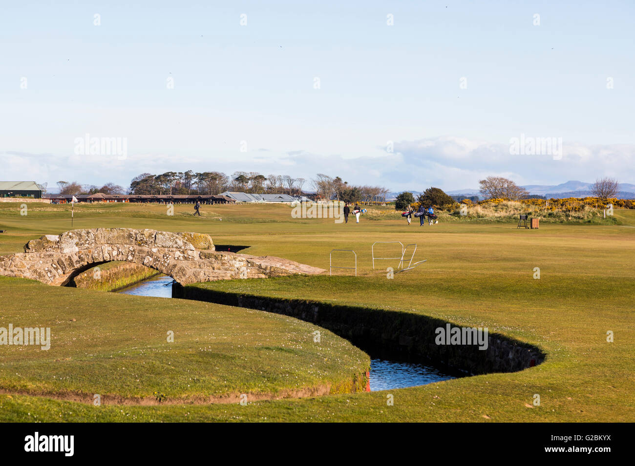 Silken Burn and Bridge, the Old Course at St Andrews, Scotland Stock