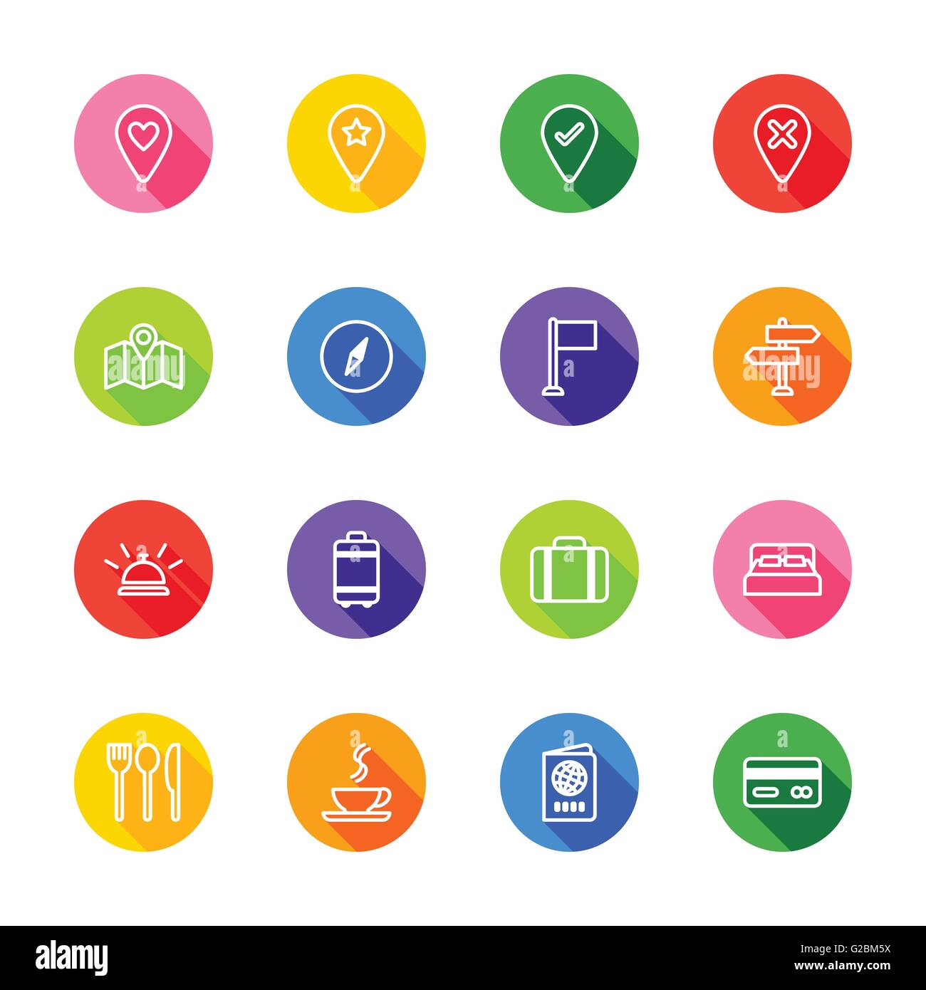 [EPS10] white line travel icon set on colorful circle with shadow for ...