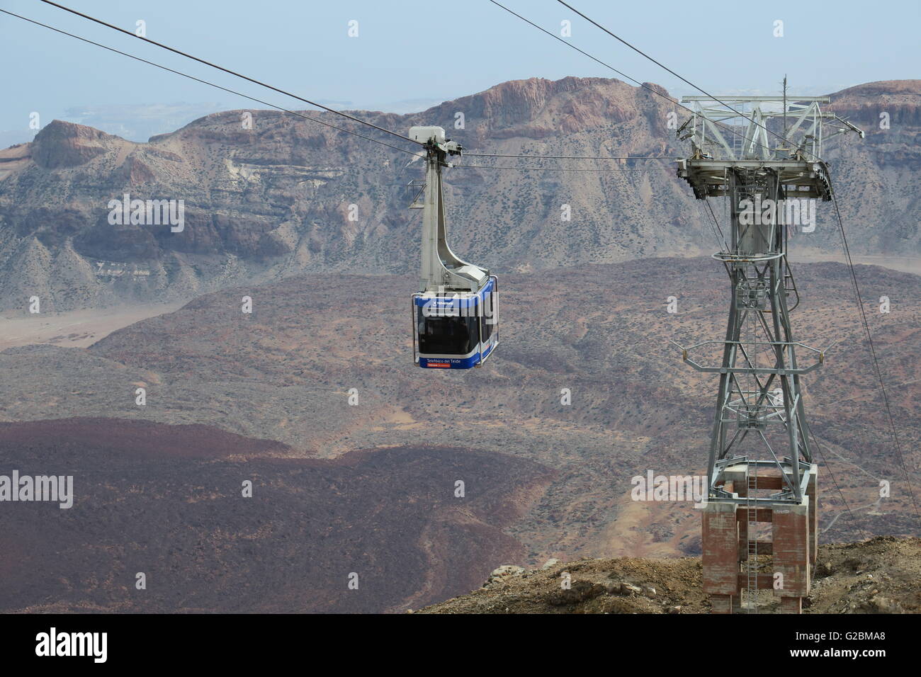 Cable car in Parque Nacional del Teide, Tenerife. It reaches within 200m of the summit of Pico del Teide, the highest mountain in Spain. Stock Photo