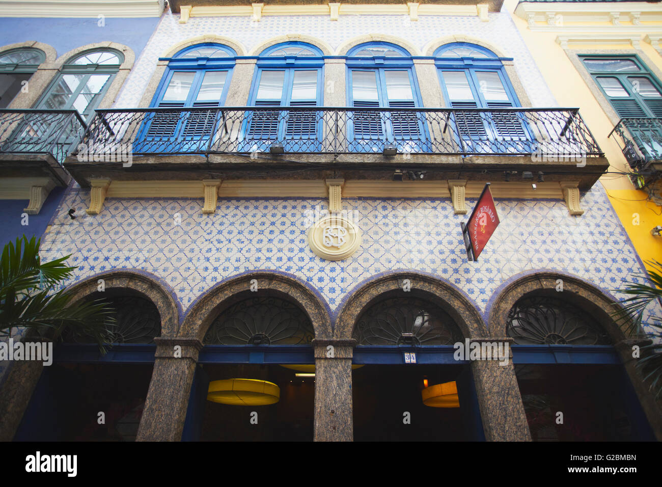 Architecture of restaurants along Travessa do Comercio, Centro, Rio de Janeiro, Brazil Stock Photo