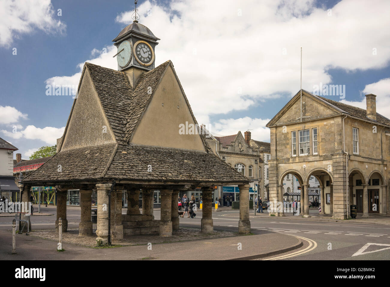 The Buttercross and town hall in Market Square, Witney, Oxfordshire