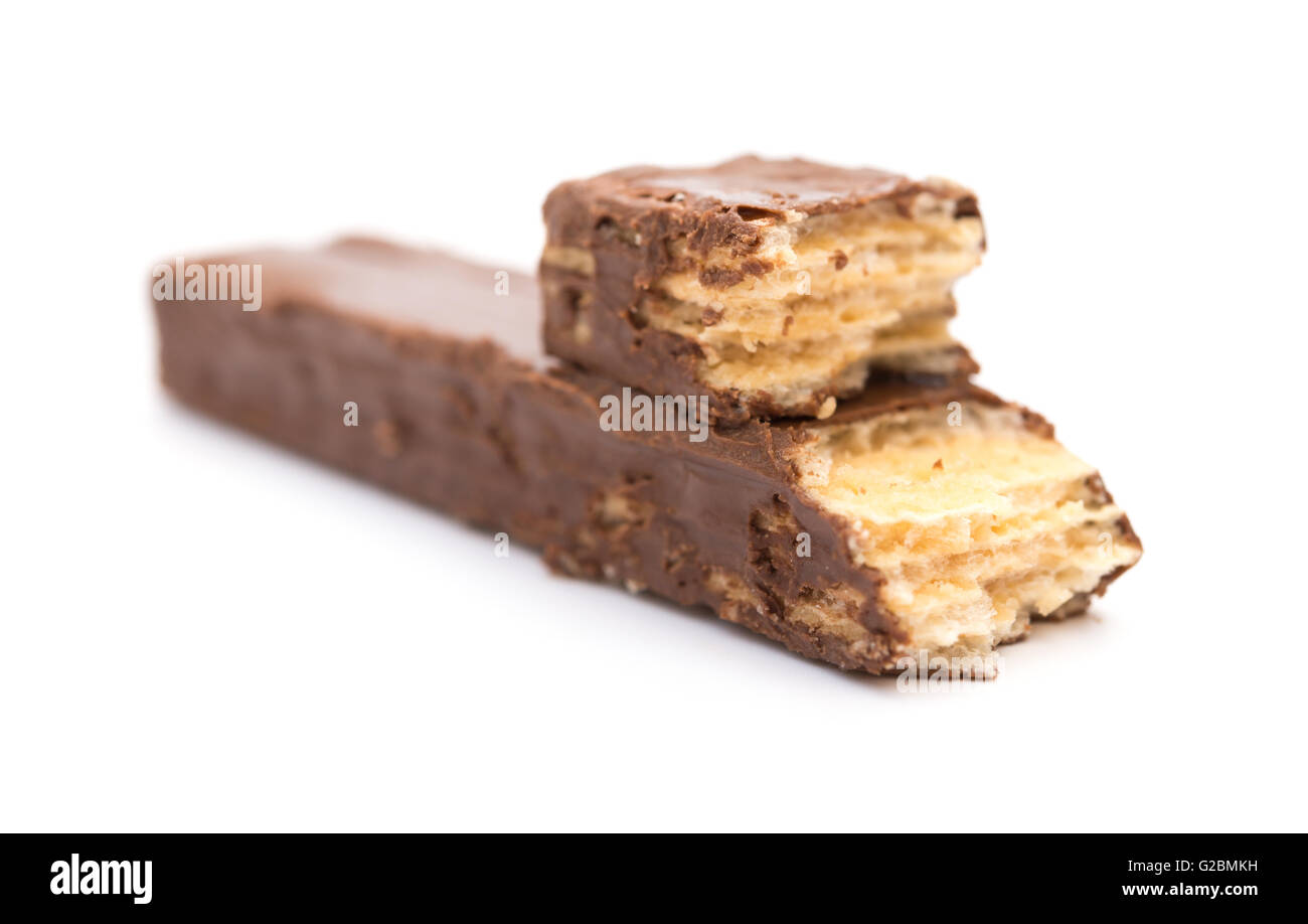 chocolate wafer on white with cross sections Stock Photo