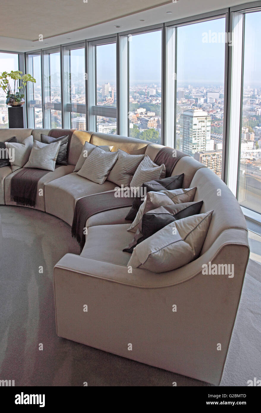 Interior of a flat on the35th floor of The Tower, a luxury residential development at Vauxhall, London, UK. Stock Photo