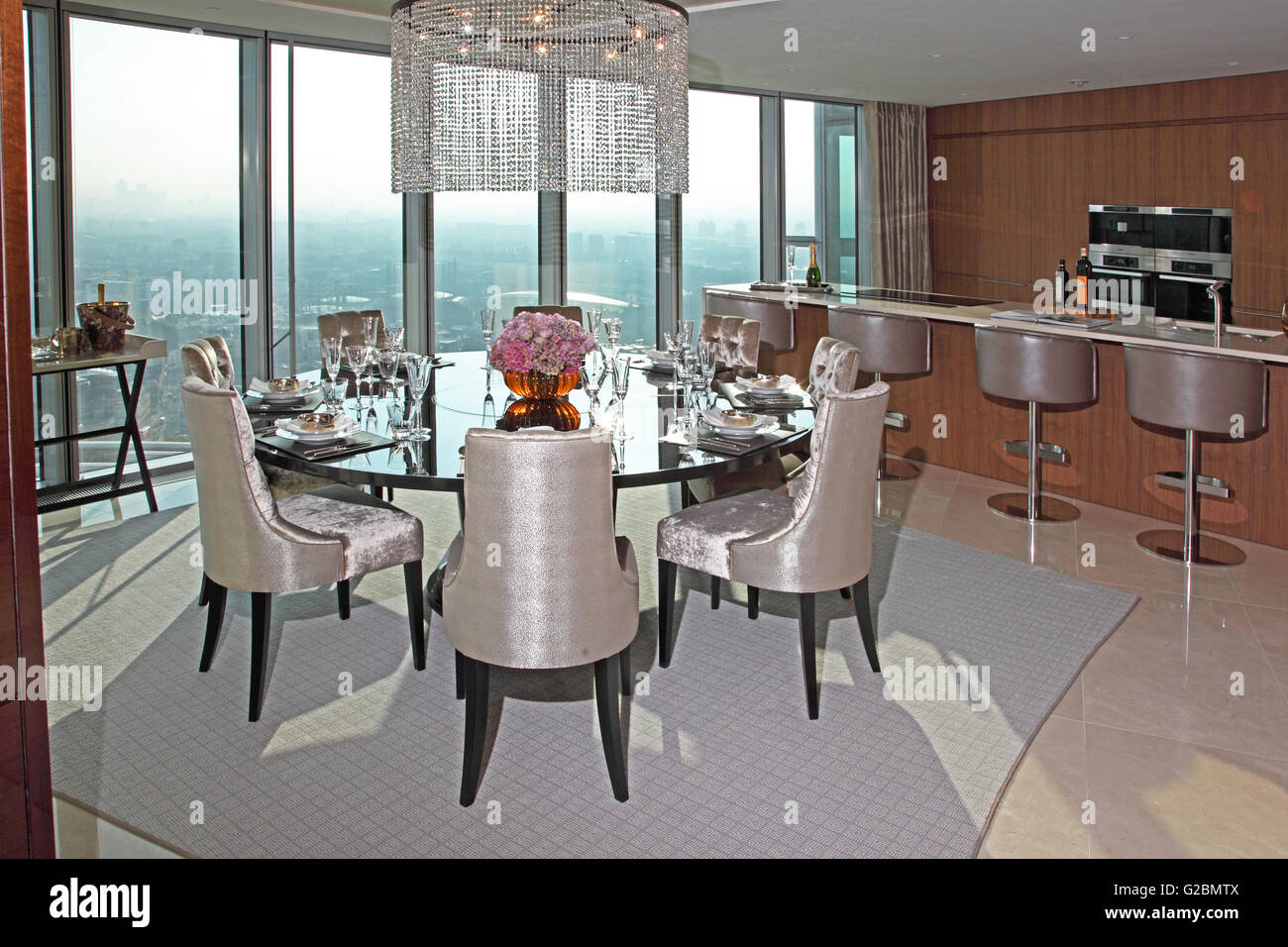 Interior of a flat on the35th floor of The Tower, a luxury residential development at Vauxhall, London, UK. Stock Photo