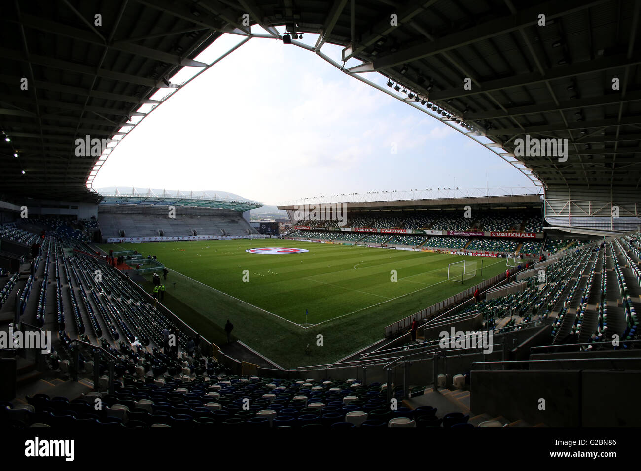 A general view of the stadium before the International Friendly between Northern Ireland and Belarus at Windsor Park, Belfast. Stock Photo