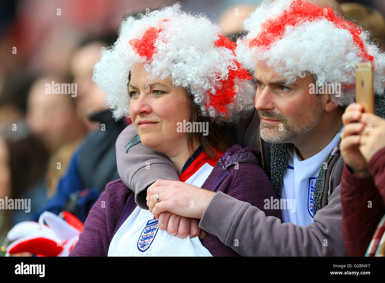 England fans wearing wigs in the stands prior to the International ...