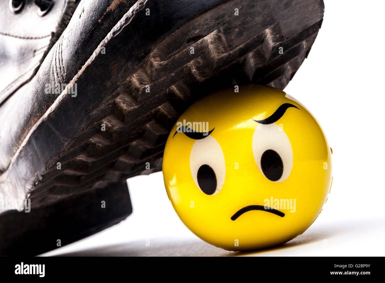 Army boot and emoticon isolated on white background with shadow Stock