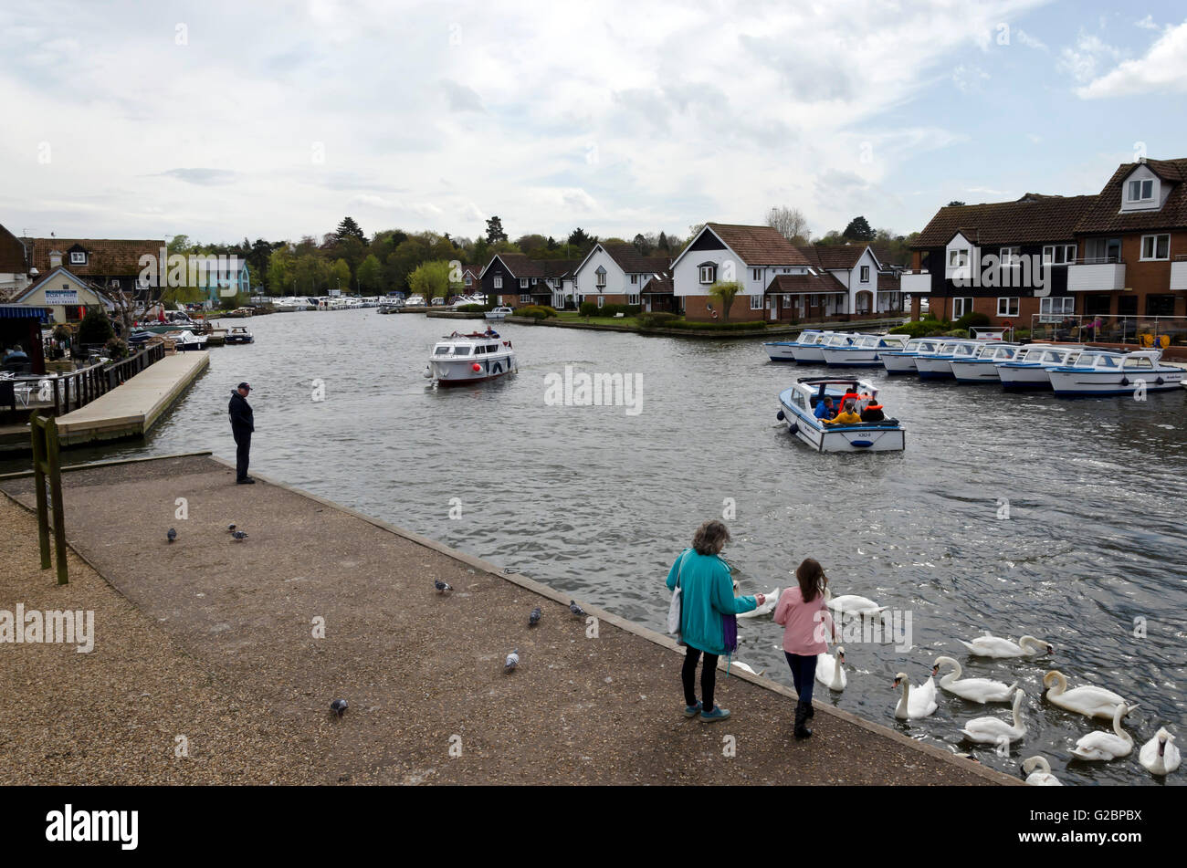 The view from Wroxham Bridge on the Norfolk Broads in the East Anglia