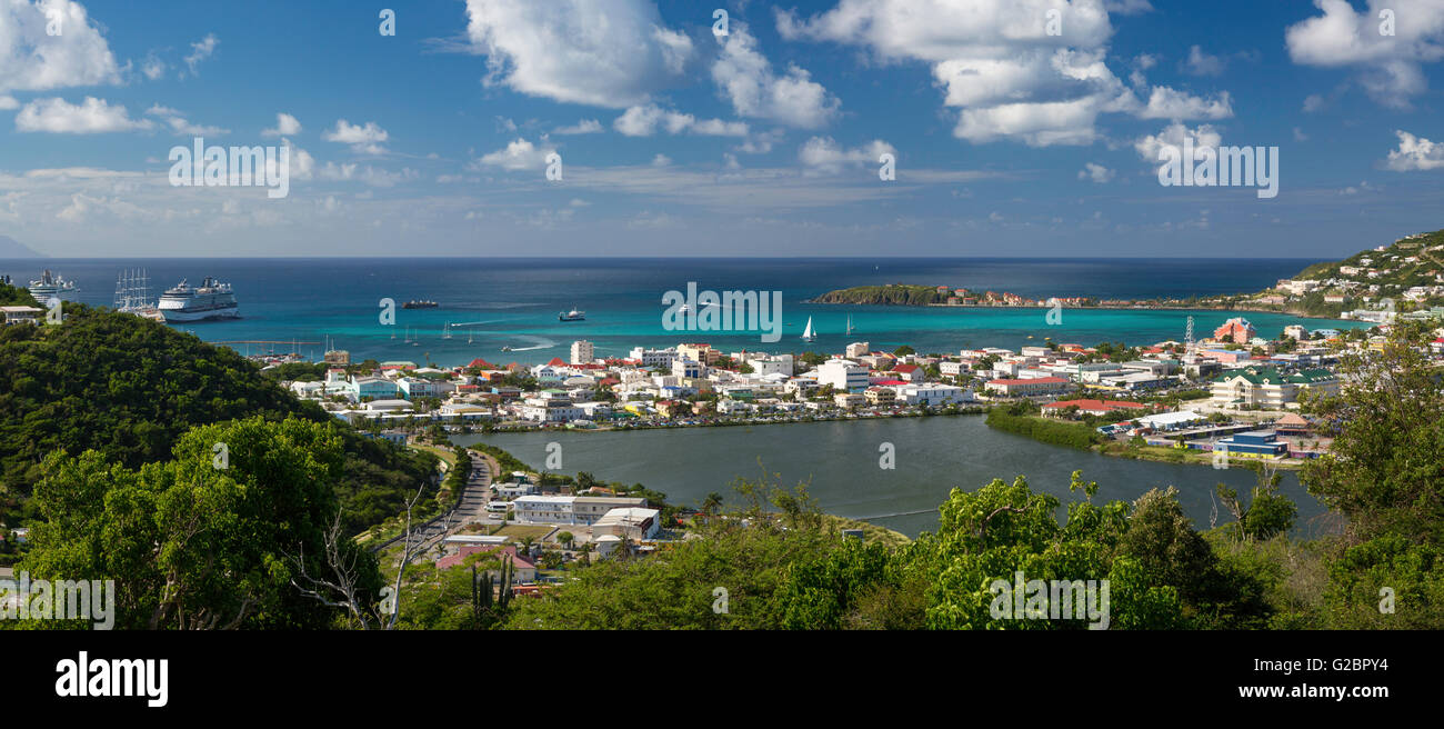 Panoramic view over Philipsburg, Sint Maarten, Dutch Antillies Stock Photo