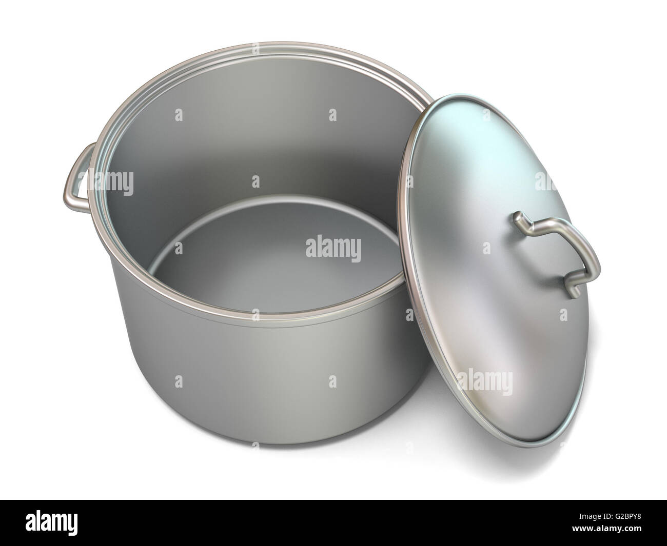 Steel cooking pot, opened. 3D render illustration isolated on white ...